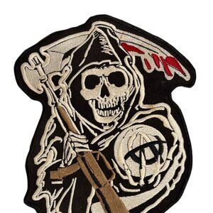 Grim Reaper Skeleton Embroidered Patch With Rifle & Scythe 10"x7.5" Sons of Anar
